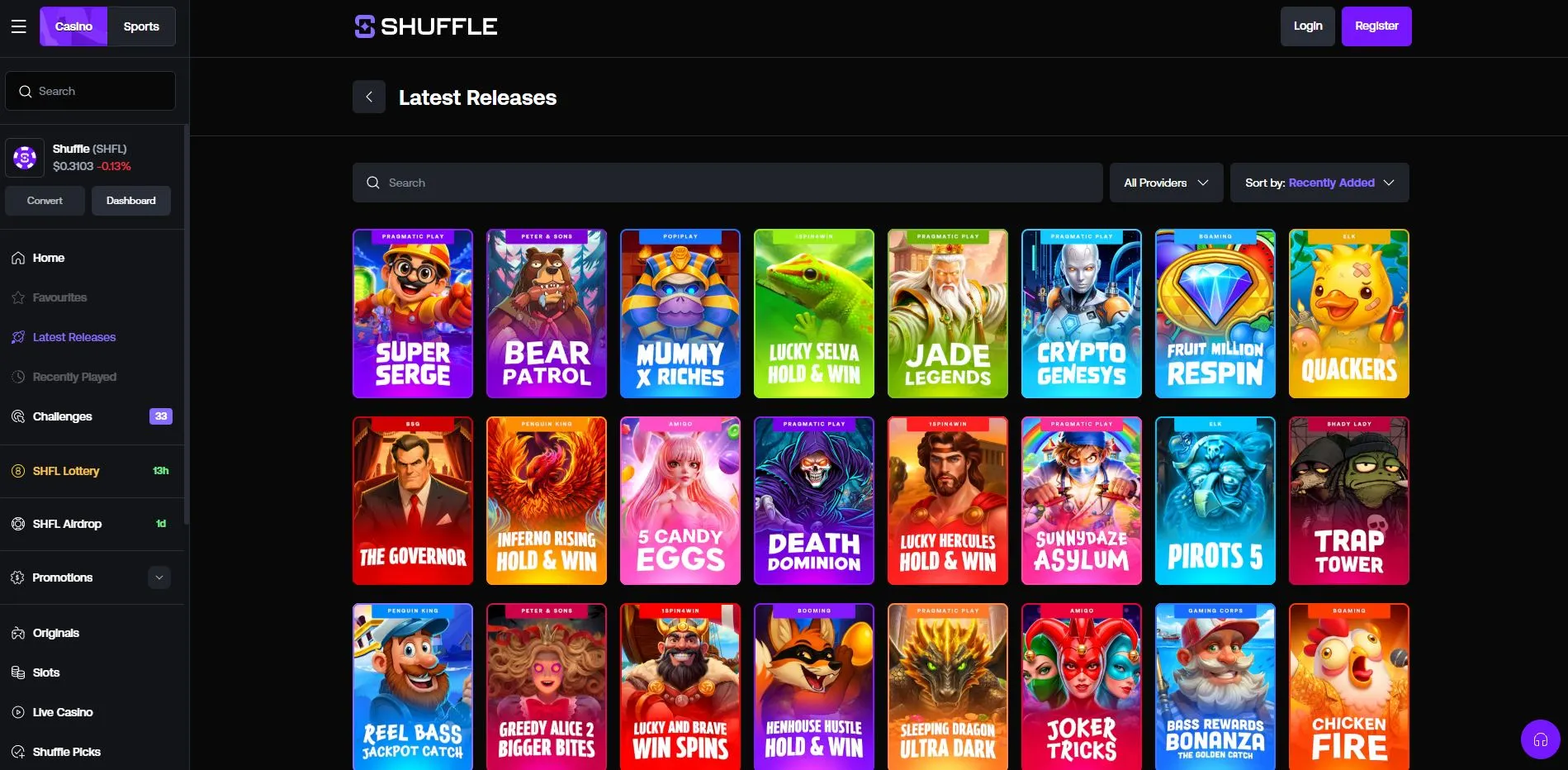Latest slot releases available on Shuffle casino